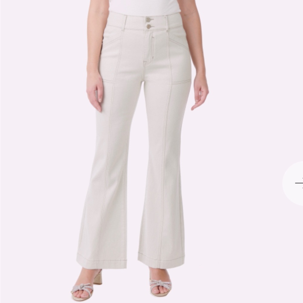 JEWEL BADGLEY MISCHKA Diamond Wash High Rise Denim Double Button Flare Jeans